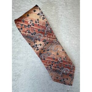Mario Ferrari Necktie Orange Paisley Floral Striped Silk Width 3.25" Length 58